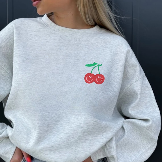 トップス Classic Cherry Sweatshirt Cherry Printed Cute Pink Sweatshirts for Women Teen Girls