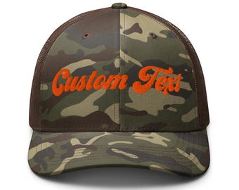 Geborduurde aangepaste camouflage truckerpet, aangepaste tekst camouflage trucker pet, aangepaste geborduurde trucker pet, gepersonaliseerde camouflage trucker pet