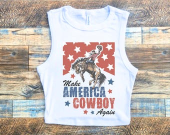 Machen Sie Amerika wieder Cowboy Tank Top, Fourth of Jul 90er Jahre Tank Top, Cowboy Tank Top für den 4. Juli, 90er Jahre Cowboy Tank Top