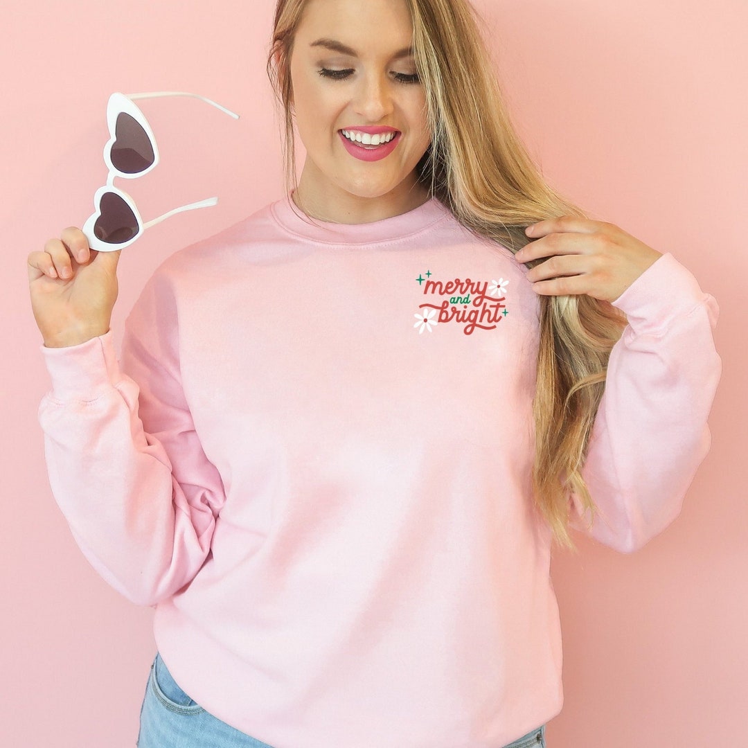Merry and Bright Retro Christmas Embroidered Unisex Sweatshirt, Merry ...