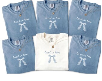 Laced In Love Bachelorette Shirts, Lace Bow Tying the Knot, Lace Themed Bachelorette Shirts