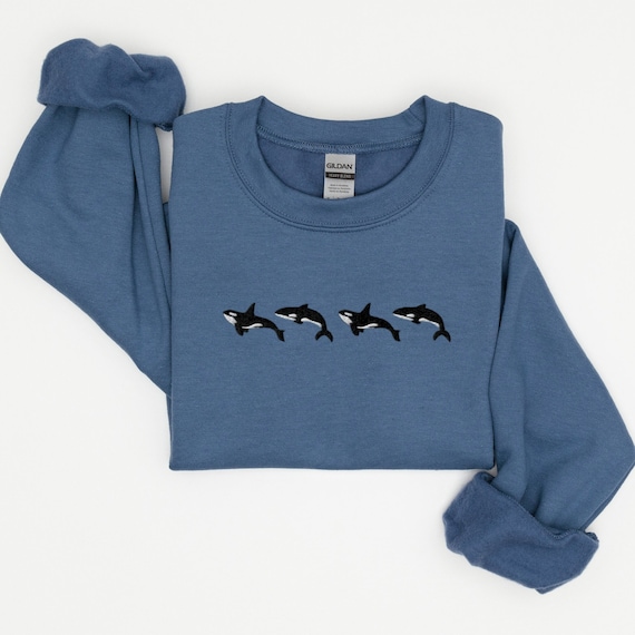 Embroidered Whale Sweatshirt, Embroidered Orca Crewneck, Trendy Embroidered Sweatshirt, Embroidered Ocean Animal Crewneck, Save The Whales