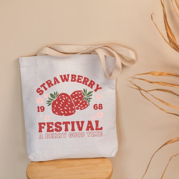 Strawberry Festival Tote Strawberry Bag Reusable Strawberry Tote Reusable Strawberry Grocery Bag Farmers Market Tote Library Tote Bag Etsy