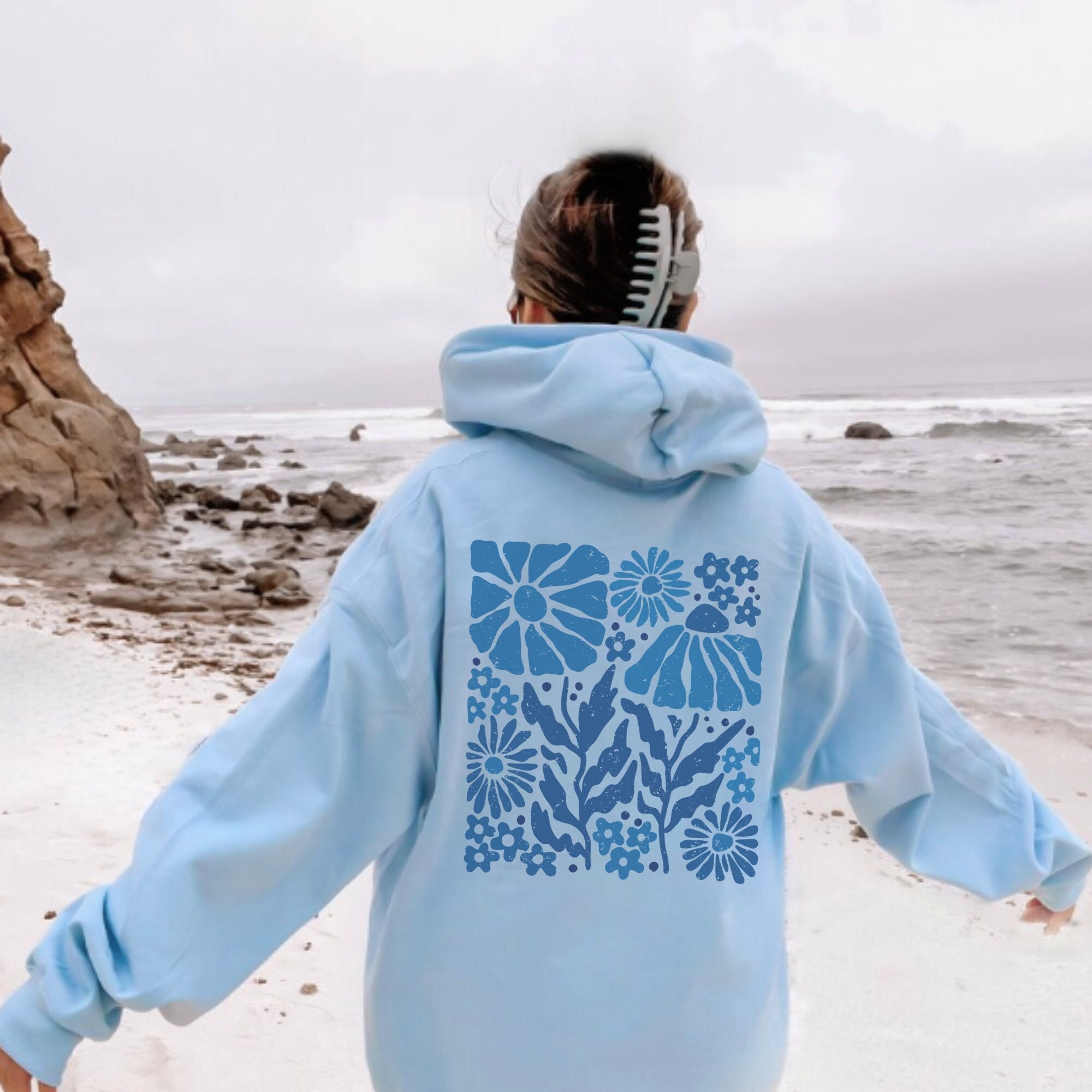 Pressed Flowers Hoodie, Oversized Wildflowers Hoodie, Flower