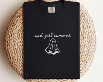 Shirt Sad Girl zomer comfort kleuren, Spooky Summer Ghost-meisjesshirt, Summerween Ghost-shirt