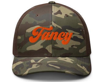 Embroidered Fancy Camouflage trucker hat, Funny Embroidered Camo Trucker Hat, Western Aesthetic Camo Hat, Country Concert Camo Trucker Hat
