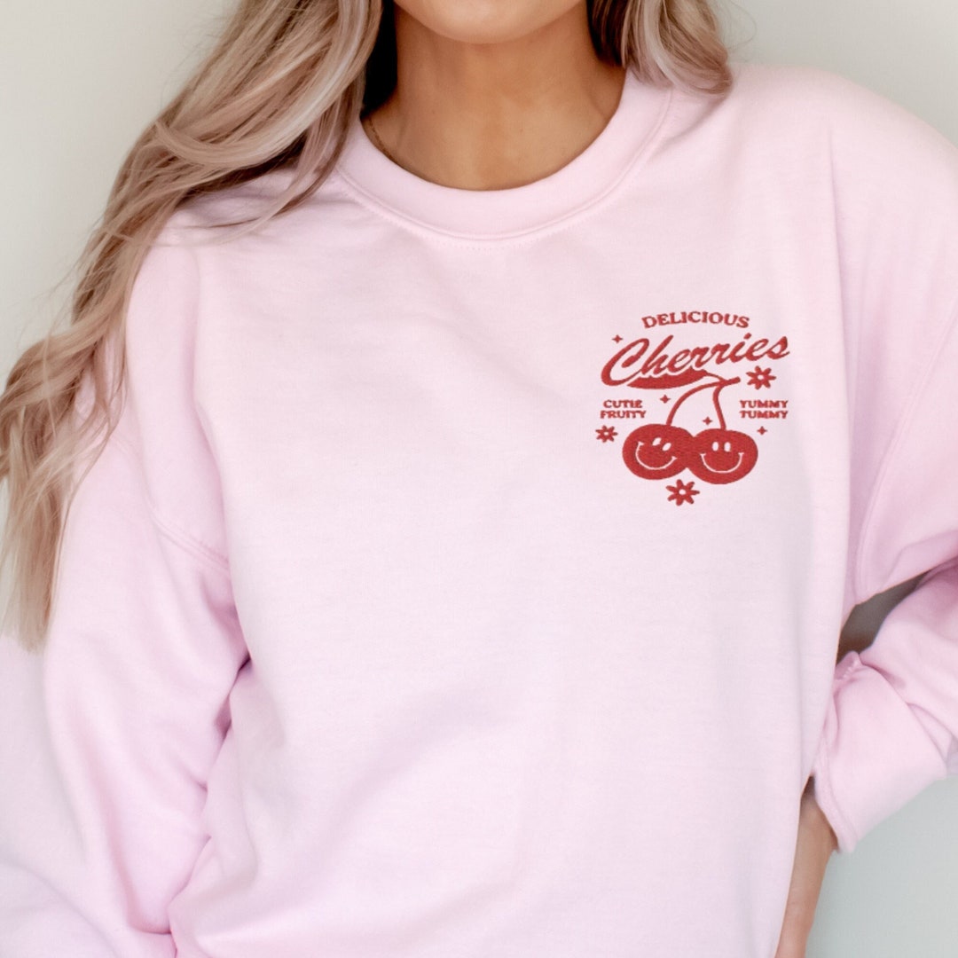 Embroidered Cherry Sweatshirt Embroidered Y2K Cherries Etsy