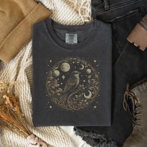 Celestial Bird Comfort Colors Shirt, Comfort Colors Night Sky Bird Shirt, Bohemian Bird T-Shirt, Oversized Comfort Colors Bird Tee