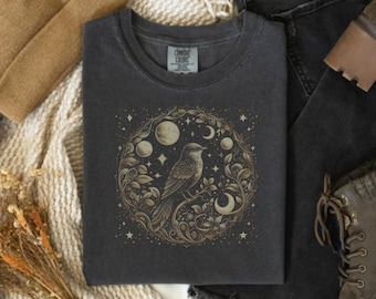 Celestial Bird Comfort Colors Shirt, Comfort Colors Night Sky Bird Shirt, Bohemian Bird T-Shirt, Oversized Comfort Colors Bird Tee