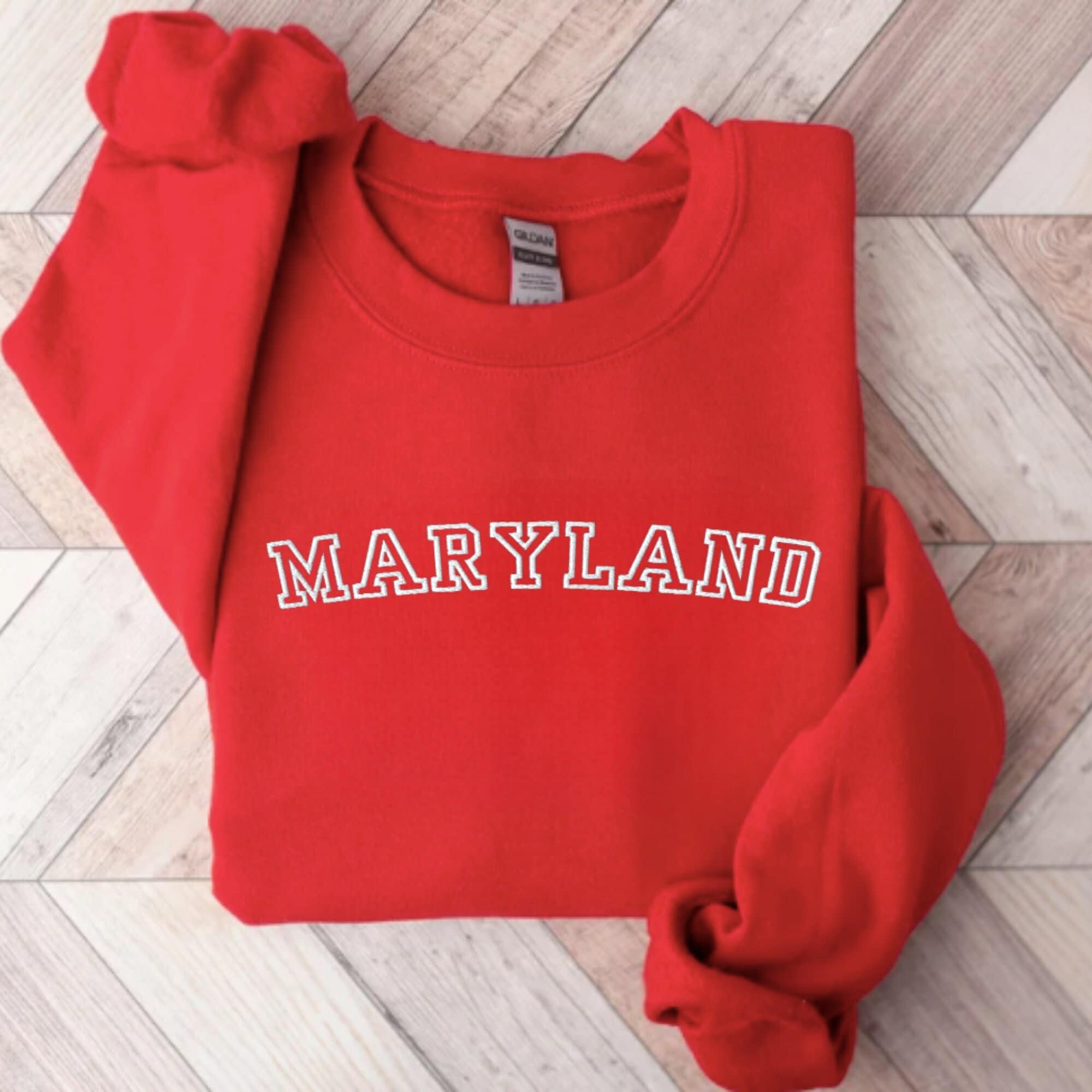 【MODERNIF】Maryland Lettering Sweatshirt Embroidered Maryland Sweatshirt, Embroidered Maryland