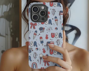 Fourth of July Phone Case, Preppy Summer Cell Phone Case, Patriotic Phone Case, July 4th Iphone Case, Red White and Blue Phone Case