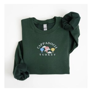 Embroidered Cappadocia Turkey Sweatshirt, Embroidered Hot Air Balloon, Embroidered Turkey Sweatshirt, Cappadocia Hot Air Balloon Crewneck