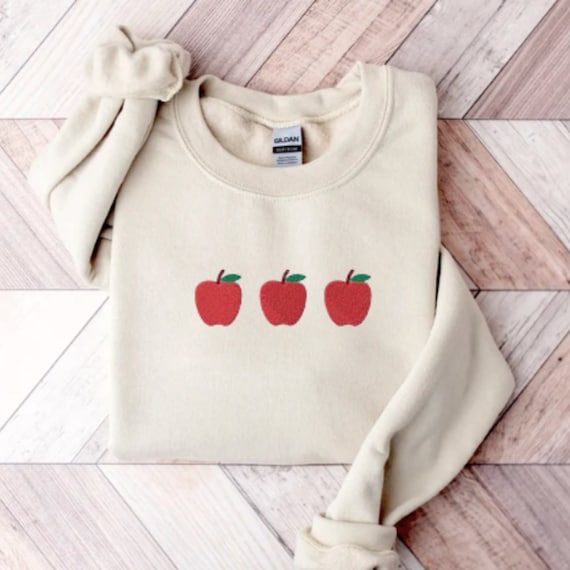Embroidered Apple Sweatshirt, Embroidered Teacher Crewneck, Teacher Outfit, Apple Sweater, Fall Sweater, Fruit Sweater, Embroidered Fruit