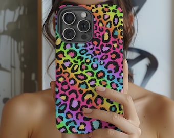 Rainbow Leopard Cell Phone Case, Trendy Leopard Phone Case, Rainbow Leopard Iphone Case, 90s Leopard Phone Case, 90s Rainbow Leopard Case