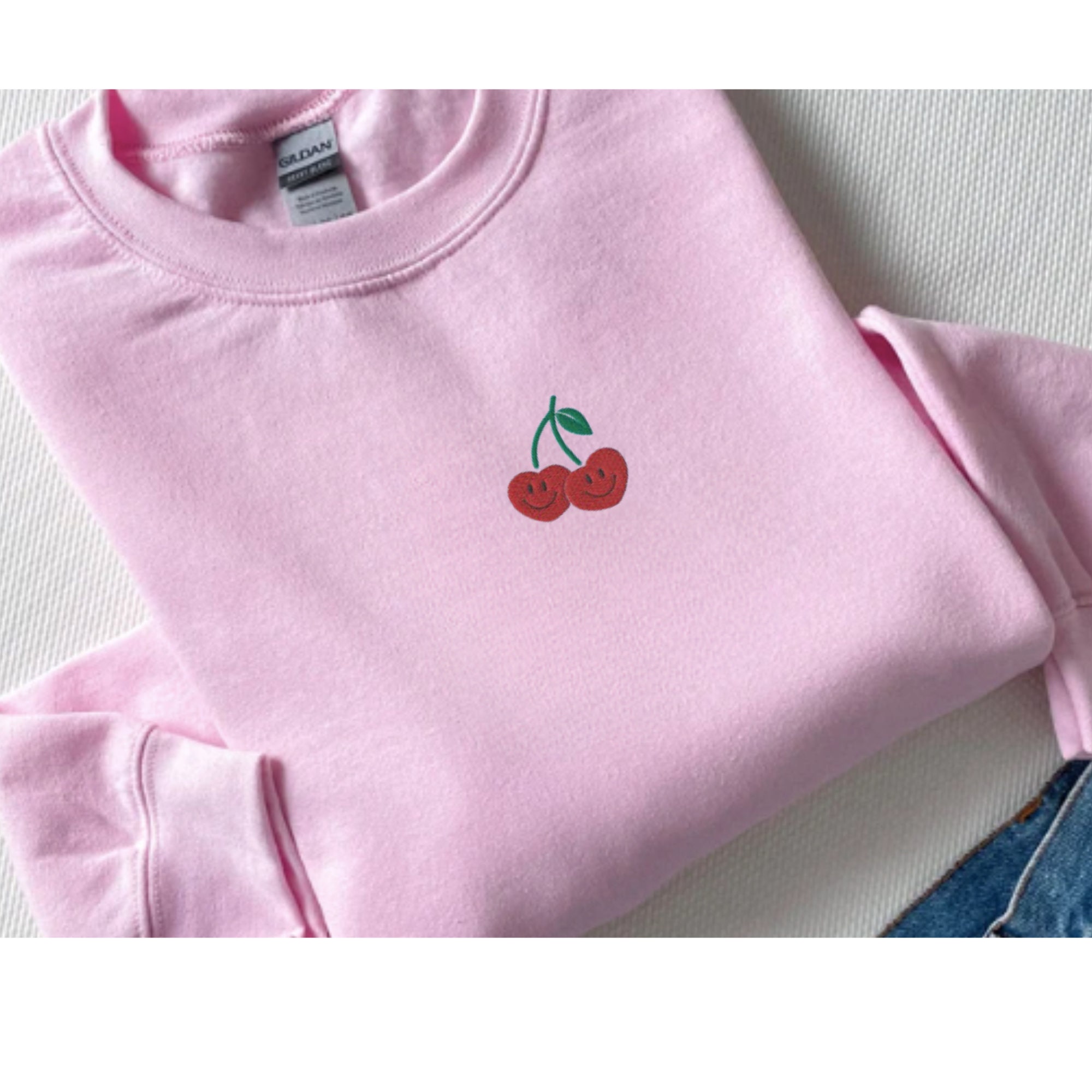 Embroidered Cherry Heart Sweatshirt, Embroidered Cherry Crewneck 