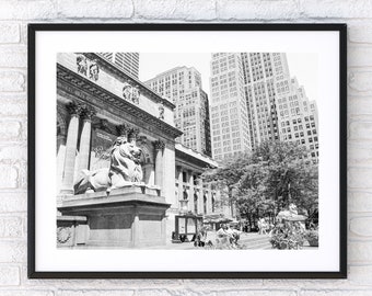 New York Public Library, New York City Art, Black and White Photography, NYC Building, New York Print, Book Lovers Gift