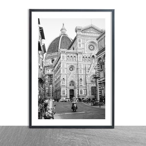 Florence Photography, Duomo, Cathedral, Italy, Street Photography, Black and White Print, Moped Rider, Travel Photography