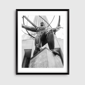 Atlas Statue, Rockefeller Plaza, New York City Photography, Black and White Print, Fifth Avenue, Midtown Manhattan