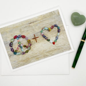 Peace and Love Greeting Card, Beach Pebble Art, Love Heart Card, Peace Sign, Birthday Card, Holiday Card, Anniversary Card