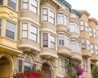 San Francisco Row Houses, Lombard Street Photo, California Wall Art, Neutral Tone Print, Living Room Decor