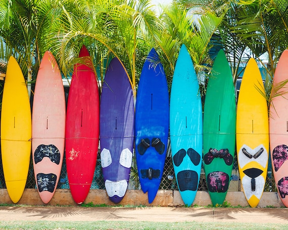 Colorful Surfboard Print, Maui Water Sports, Hawaii, Beach House
