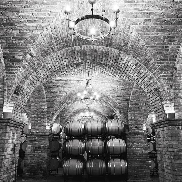 Wine Cellar Black and White Photo, Wine Cave Print, Wine Lovers Gift, Wine-Themed Wall Art, Napa Valley