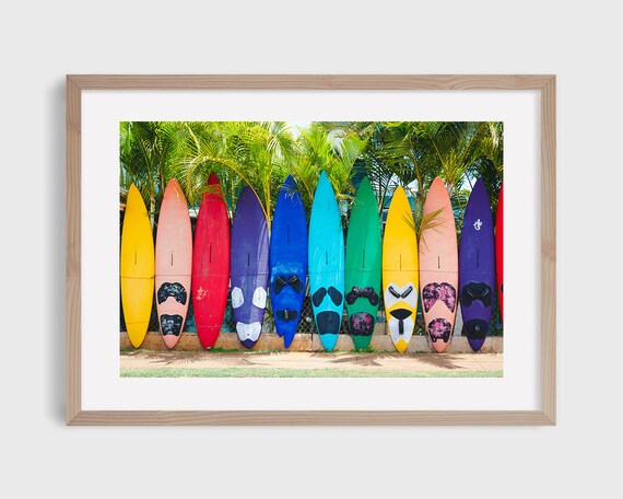 Colorful Surfboard Print, Maui Water Sports, Hawaii, Beach House