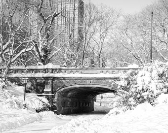 Central Park, Black and White Print, Driprock Arch, New York Photography, Winter Scene, Snow, NYC Wall Art