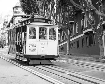 San Francisco Photography, Cable Car Print, Urban Decor, Black and White, Cable Car Wall Art, Travel Decor, California Print