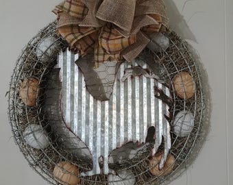 Metal Chicken/Egg Wreath