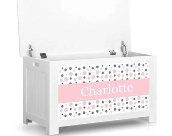 Personalised Toy Box - Pink & Grey Dots