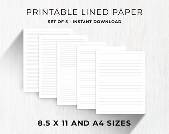 Printable Lined Paper PDF, Wide Ruled Paper, College Ruled Paper,  Lined Pages, digital paper, lined writing paper, kdp lined paper