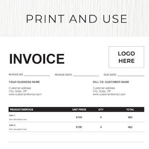 Invoice Template PDF. Business Invoice. Editable Invoice. Printable Invoice. Invoice Form. Invoice with logo