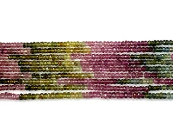 AAA Tourmaline Faceted Rondelle Beads: Natural Multi-Color, 2MM 13" Strand