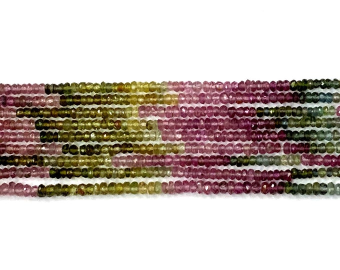 AAA+ Tourmaline Untreated Faceted Rondelle 2MM Beads, Natural Multi Tourmaline 13" Strand, Smooth Multi Tourmaline Jewelry Making Supplies