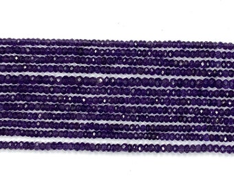 Natural Amethyst Faceted Rondelle Beads AAA Quality - 2mm, 14 Inch Strand