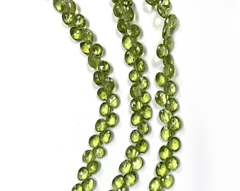 AAA+ Peridot 6mm Faceted Heart Shaped Briolettes 8" Bead Strand- Jewelry Making Supplies