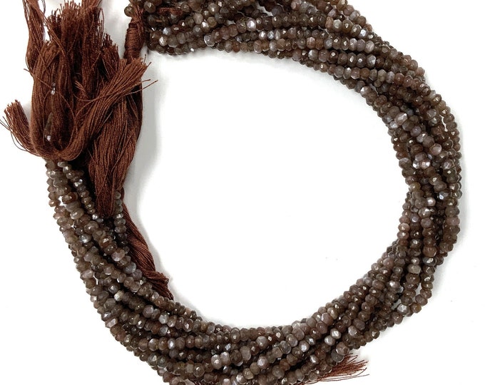 Chocolate Moonstone Untreated Faceted Rondelle shape Beads, 3-4 MM Moonstone Center Drill Rondelles 13 inch strands, Jewelry Making Supplies