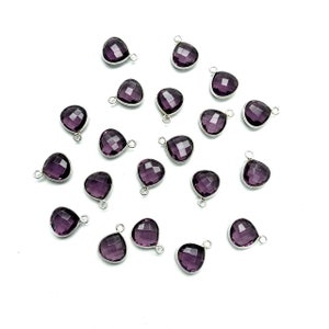 10mm Heart Shape Purple Amethyst Quartz Sterling Silver Pendant Charm, Handmade Bezel