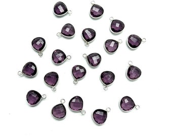 10mm Heart Shape Purple Amethyst Quartz Sterling Silver Pendant Charm, Handmade Bezel