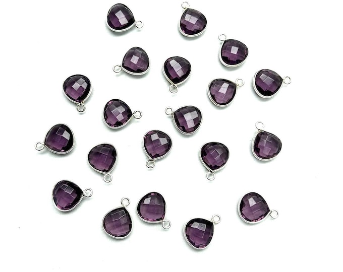 10mm Heart Shape Purple Amethyst Quartz Sterling Silver Pendant Charm, Handmade Bezel