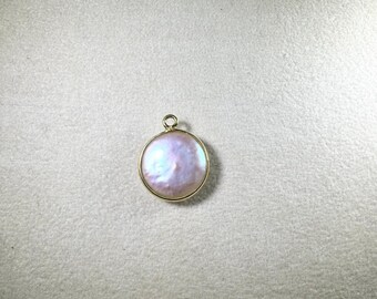 Fresh water pearl round 14mm silver 925 bezel pendants with silver/vermeil polish- Jewelry Making Supplies