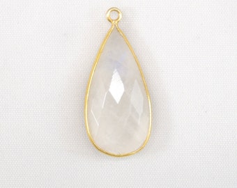 Rainbow Moonstone Pear Pendant: Faceted Gold Vermeil Bezel (15x30mm)