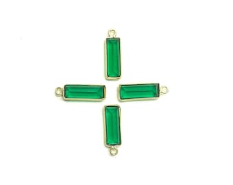 5x15mm Rectangular Shape Hand Made Gold Vermeil Green Emerald Quartz Jewelry Making Small Charm Pendant