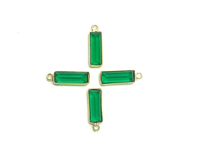 5x15mm Rectangular Shape Hand Made Gold Vermeil Green Emerald Quartz Jewelry Making Small Charm Pendant