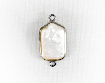 12-16mm White Long Plum Pearl Double Bail Connector Charm Pendant with Oxidized Polish Edge for make bracelet necklace