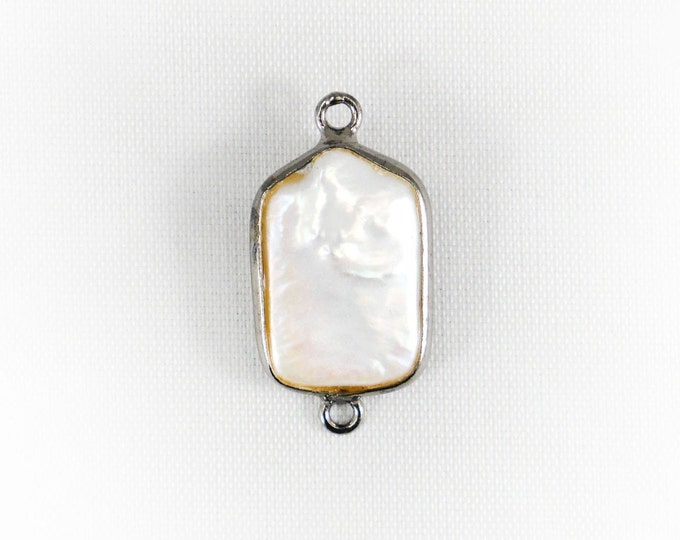 12-16mm White Long Plum Pearl Double Bail Connector Charm Pendant with Oxidized Polish Edge for make bracelet necklace