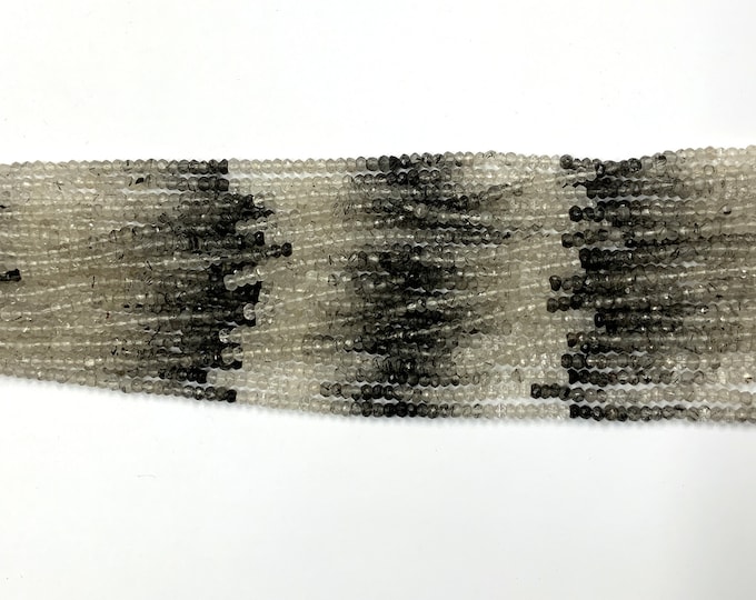 AAA+ Natural Gemstone Black Rutile Faceted Rondelle Shape Beads 3-4 MM - 13 inch Strands Jewelry Making Supplies