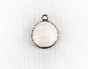 Freshwater Pearl Coin Shape 12mm Oxidized polish Pendant Charm- Jewelry Making Supplies