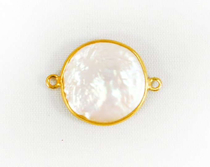 Freshwater Pearl Coin Shape 18mm Connector Pendant Charm- Jewelry Making Supplies